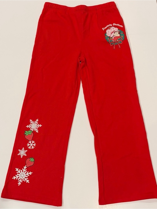 Pants - Red Sweatpants with Holiday Strawberry Shortcake & Snowflake Print - Large